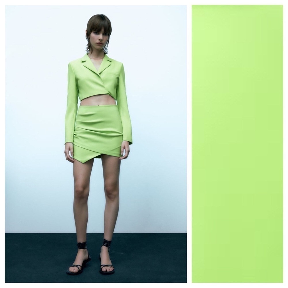 NWT. Zara Green Elastic Cropped Blazer/Top with Straps. Size S.